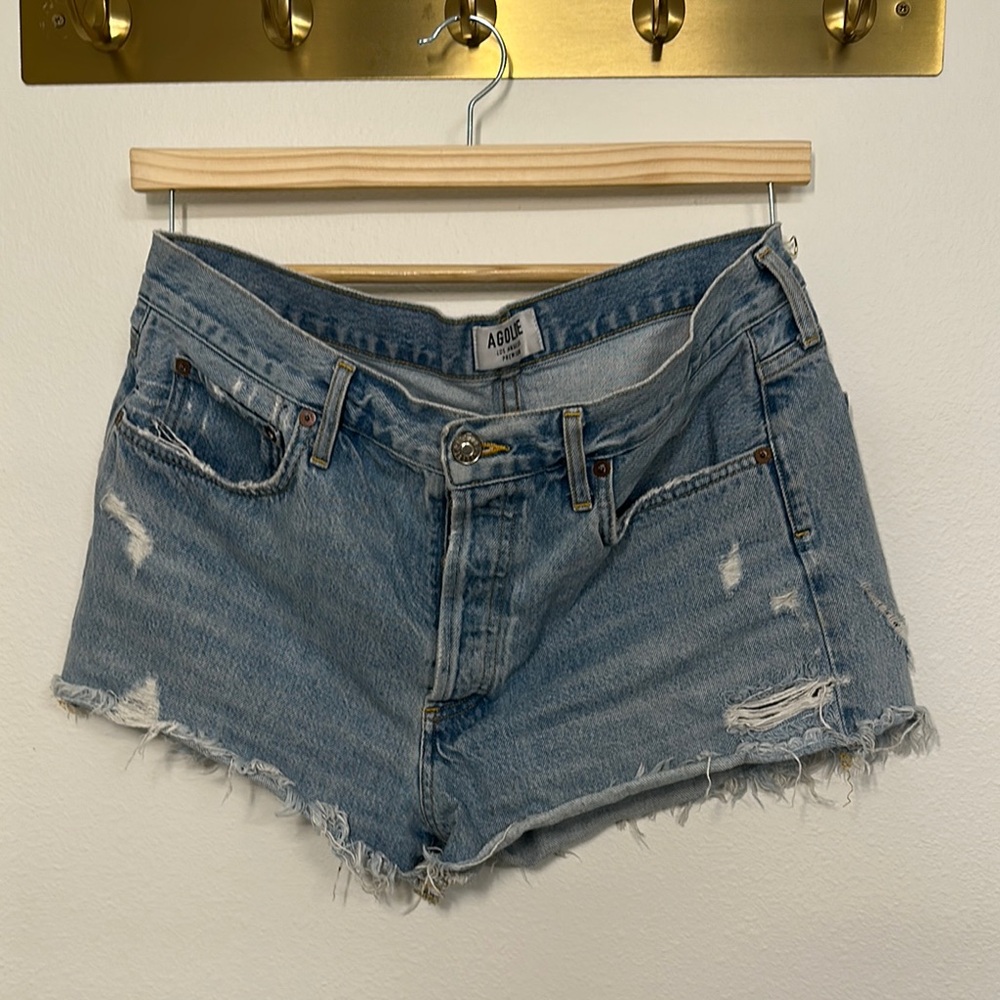 Agolde Women's Parker Light Blue Distressed Jean Shorts